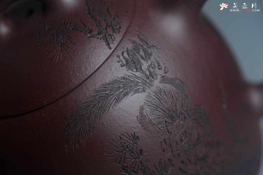 紫砂壶图片：实力派工艺师文砂苑堂主周斌 优质底槽青全手工精工秦权壶 秋果飘香庆丰收 满月增辉逢双喜 - 美壶网