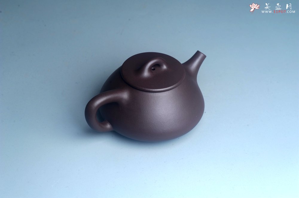 紫砂壶图片：油润底曹青 全手工石瓢壶 特文气 - 美壶网