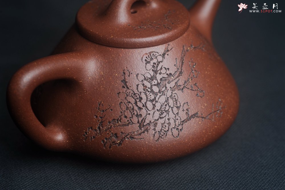 紫砂壶图片：美壶特惠 高温降坡泥精致小子冶石瓢 装饰通转梅花 特文气 - 美壶网