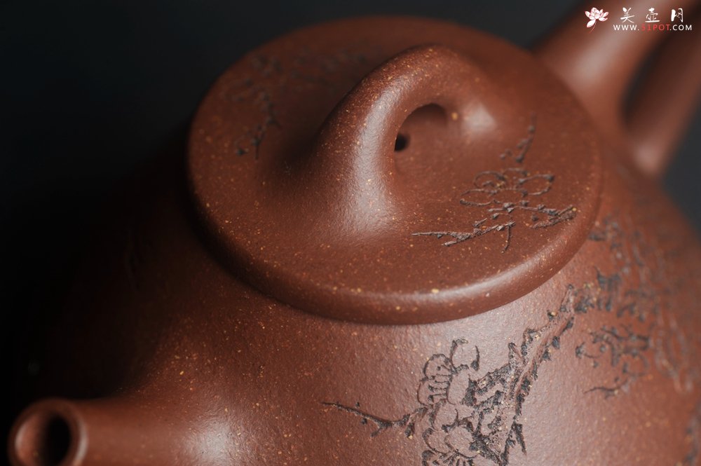 紫砂壶图片：美壶特惠 高温降坡泥精致小子冶石瓢 装饰通转梅花 特文气 - 美壶网