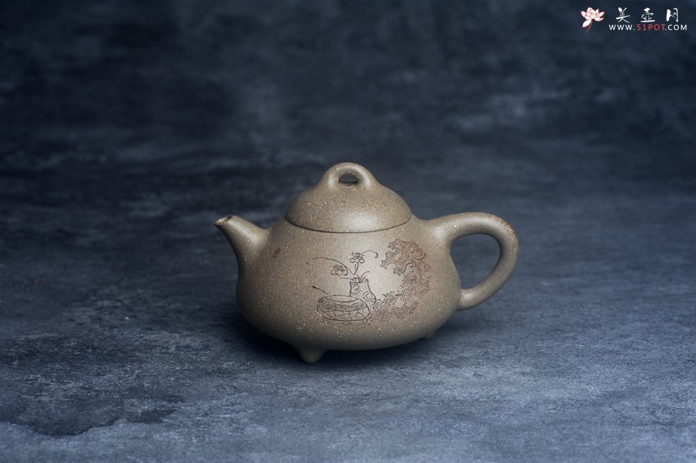 紫砂壶图片：美壶特惠 美壶网特供限量极品高温四号井老青段 精工乳瓢茶壶 装饰清供图 特文气 - 美壶网