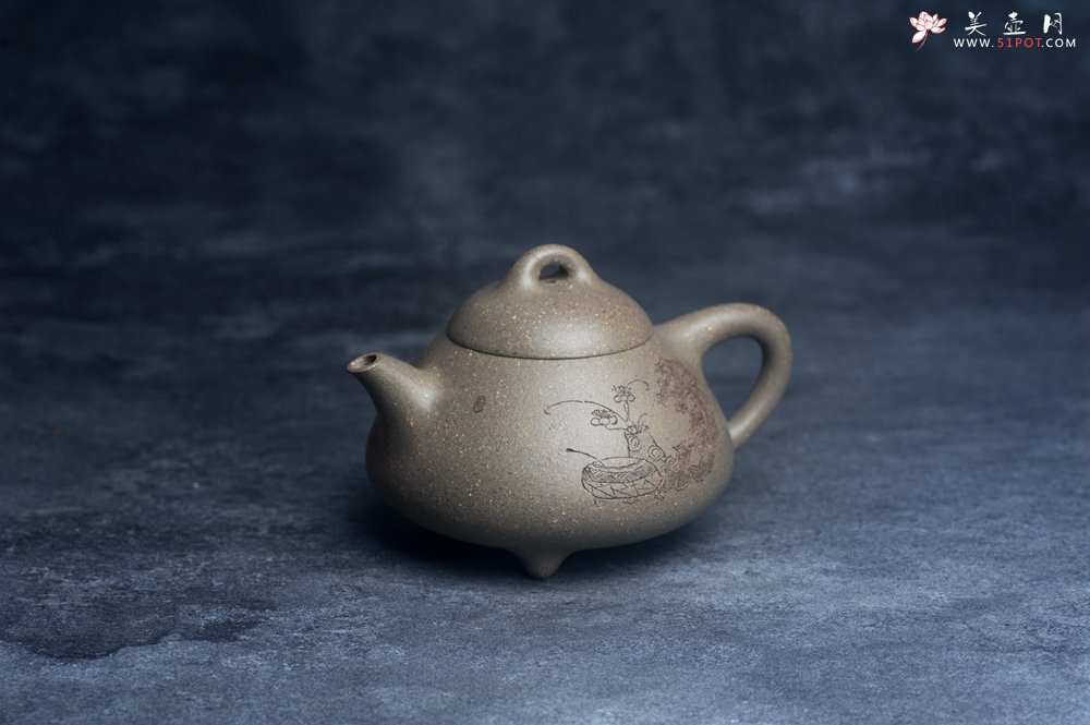 紫砂壶图片：美壶特惠 美壶网特供限量极品高温四号井老青段 精工乳瓢茶壶 装饰清供图 特文气 - 美壶网