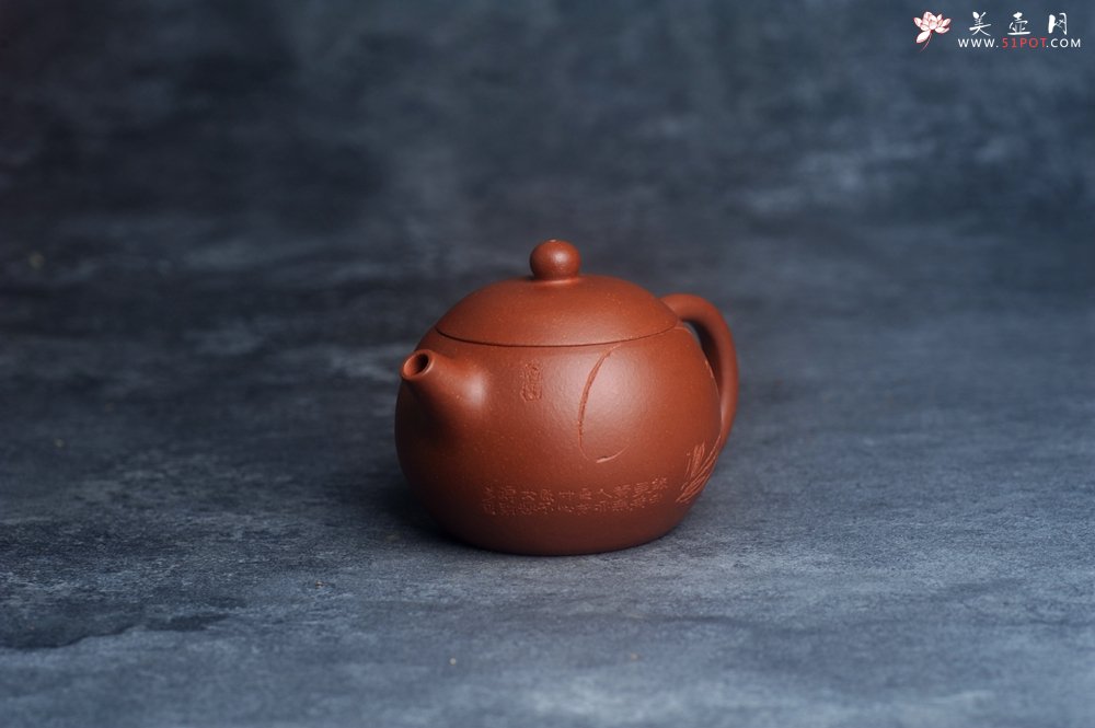 紫砂壶图片：美壶特惠 全手工优质红降坡泥西施壶 助工杨志超装饰兰花特文气 - 美壶网