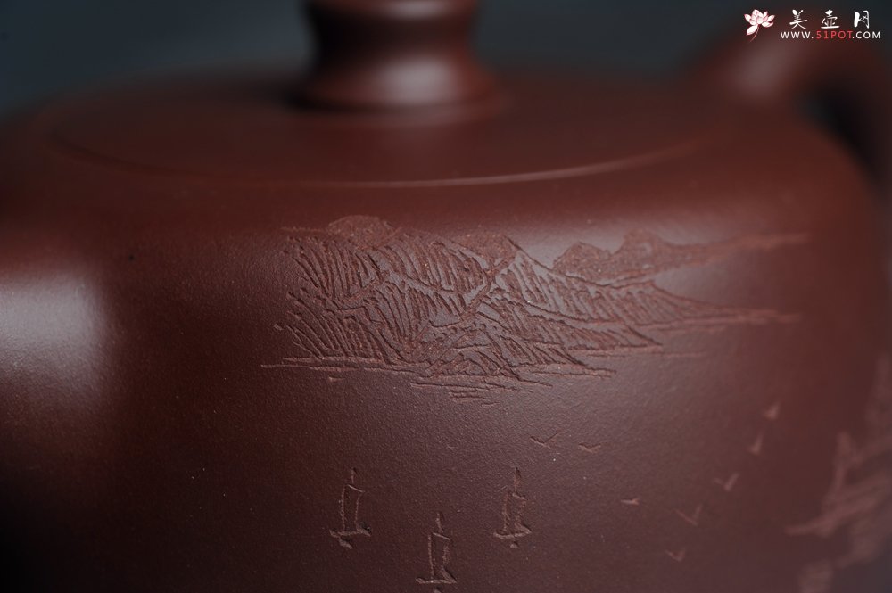 紫砂壶图片：美壶特惠精工大井栏 装饰山水 特文气 - 美壶网