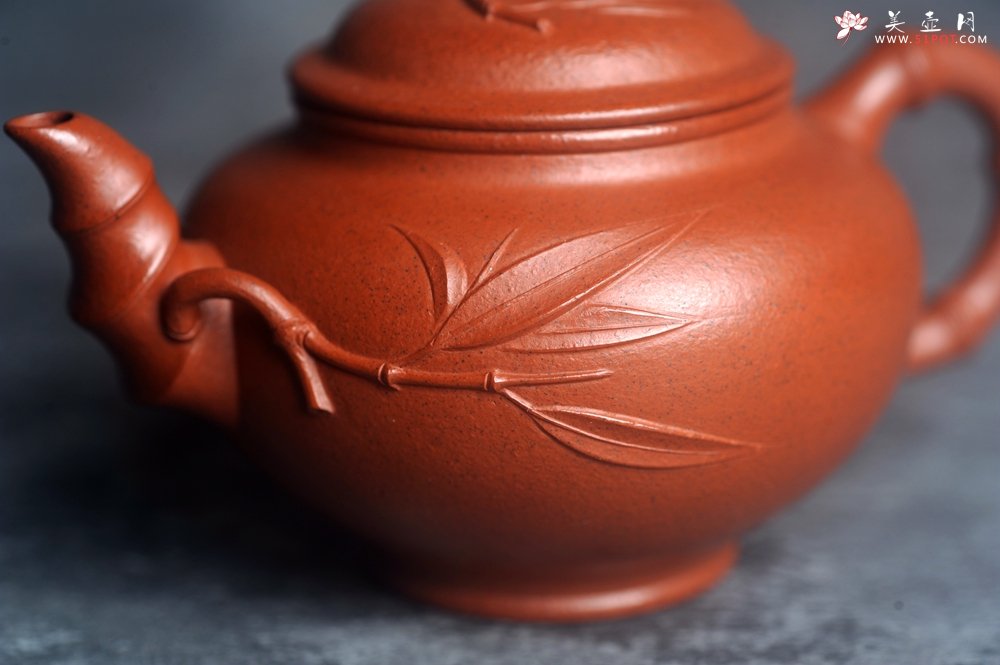紫砂壶图片：美壶特惠 特好老朱泥竹报春壶 茶人醉爱 - 美壶网