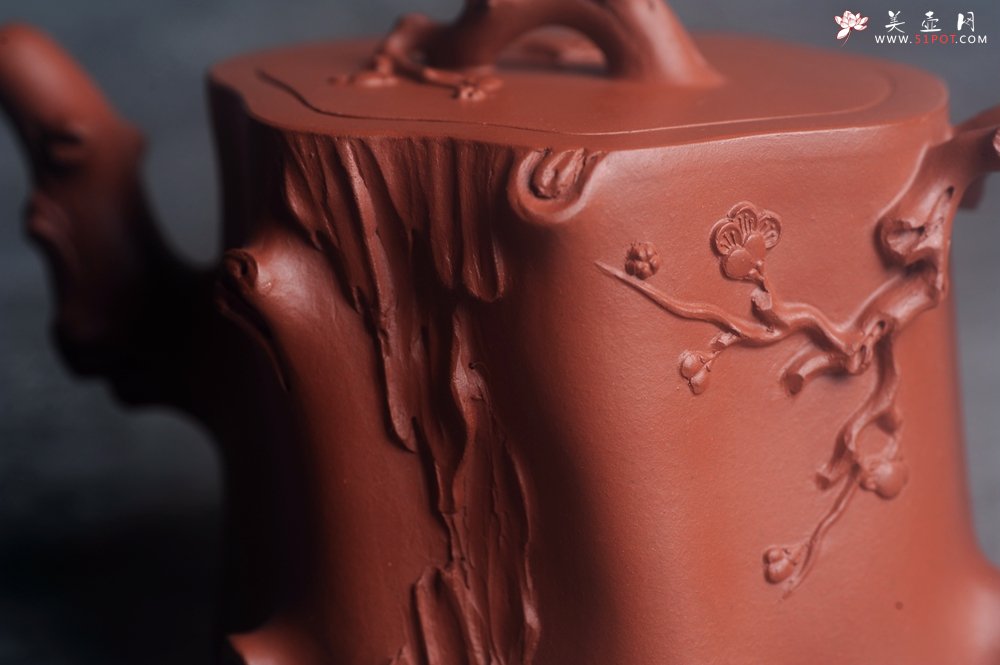 紫砂壶图片：美壶特惠 紫砂厂老艺人查建英全手工小红泥梅桩壶 茶人醉爱 - 美壶网