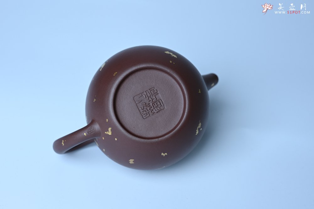 紫砂壶图片：潜力股周小培 全手工原创招财壶200cc 金蟾屹立于壶盖 撒金工艺铺满壶身 寓意黄金落满地 招财进宝 - 美壶网