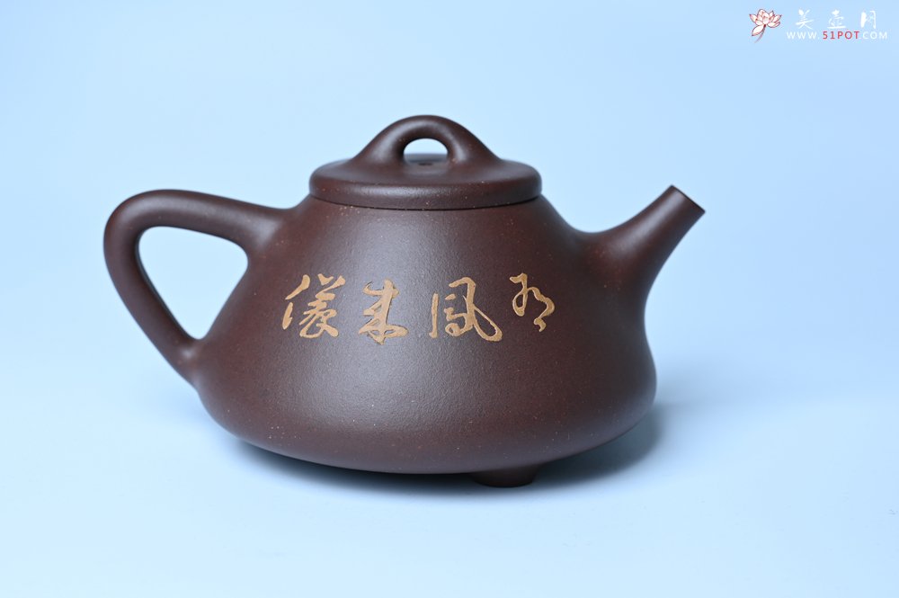 紫砂壶图片：实力派工艺师周斌全手工紫玉金砂子冶石瓢 刻绘孔雀 特文气 - 美壶网