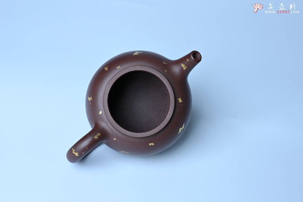 紫砂壶图片：潜力股周小培 全手工原创招财壶200cc 金蟾屹立于壶盖 撒金工艺铺满壶身 寓意黄金落满地 招财进宝 - 美壶网