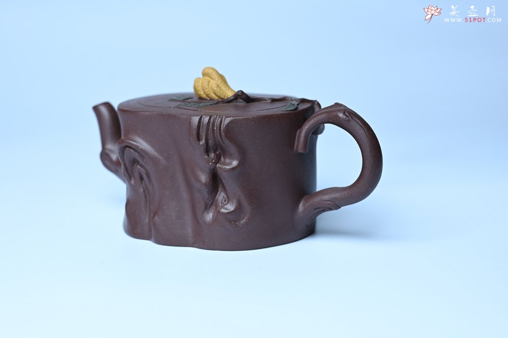 紫砂壶图片：美壶特惠 精致老紫泥佛手壶 肌理生动 底部刻佛手祥云特文气 - 美壶网