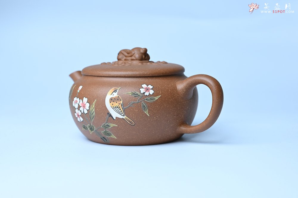 紫砂壶图片：美壶特惠 优质降坡泥花鸟听兔壶 茶人醉爱 - 美壶网
