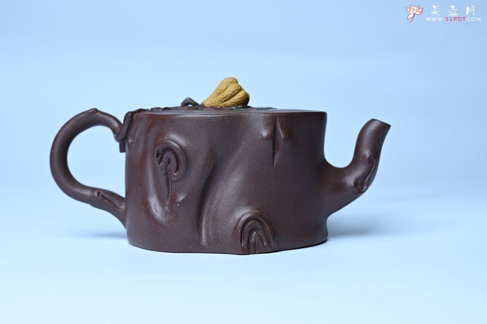 紫砂壶图片：美壶特惠 精致老紫泥佛手壶 肌理生动 底部刻佛手祥云特文气 - 美壶网