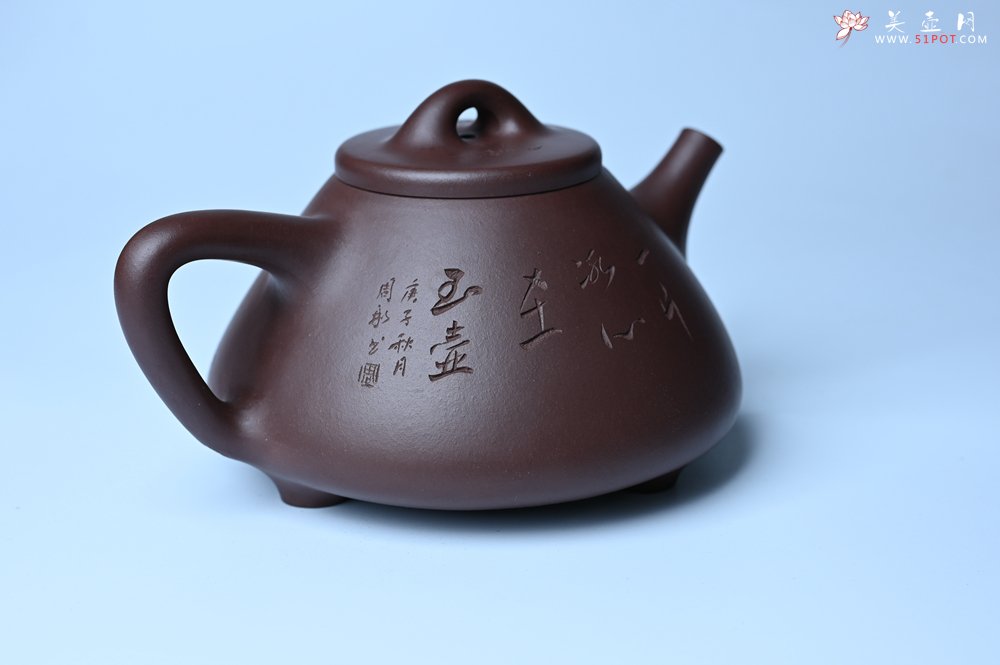 紫砂壶图片：潜力股周小培 特好全手工底槽清子冶石瓢 助工装饰 一片冰心在玉壶 特文气 - 美壶网