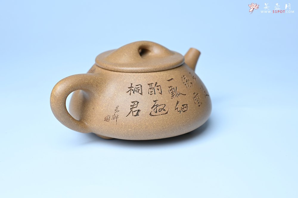 紫砂壶图片：潜力股周小培全手工老黄段泥（家藏老料 油润无比 识者自知）景舟石瓢 装饰鳜鱼图 双贵图 寓意富贵如意 - 美壶网