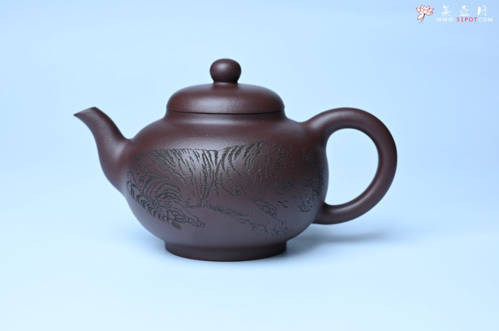 紫砂壶图片：油润黄龙山底槽青 全手工熹微壶 文气装饰 虎啸山林 期待与您结缘 - 美壶网