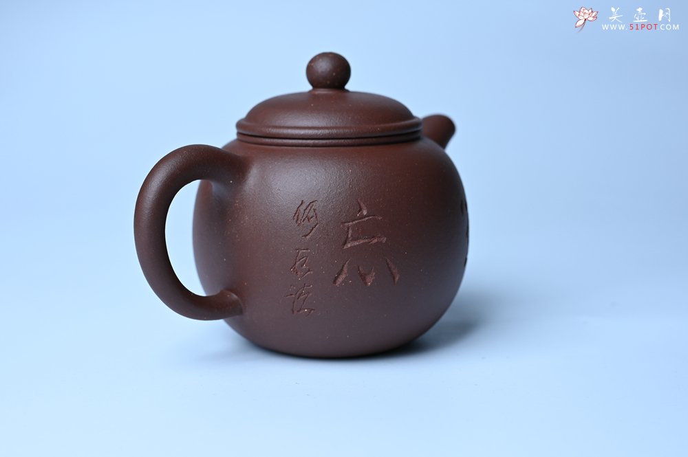 紫砂壶图片：毛国强入室弟子黄云初 特好老紫泥匏尊壶 名家何水法书法“坐忘” 刘世涛伯陶刻 - 美壶网
