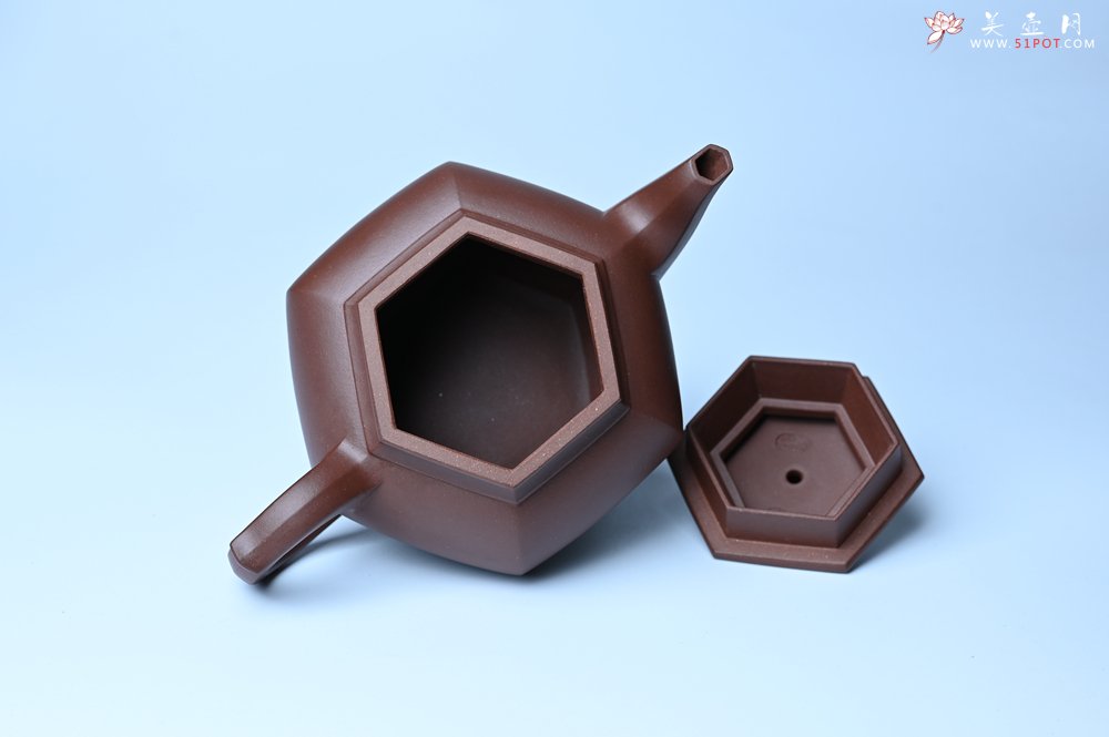 紫砂壶图片：实力派张海艳全手工六方笑樱壶 做工灰常精致 气韵流畅 - 美壶网