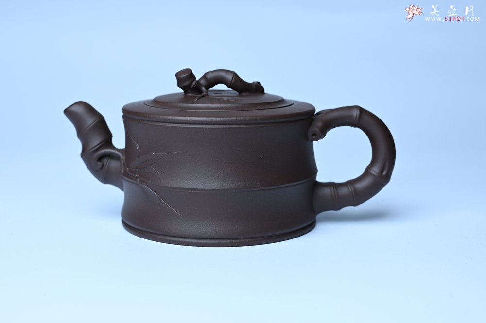 紫砂壶图片：美壶特惠 精致老紫泥可心竹段壶 茶人醉爱 - 美壶网