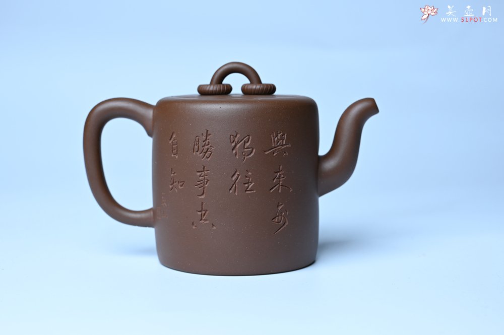 紫砂壶图片：美壶特惠 潜力股王静然 优质紫泥双圈壶 兴来每独往 胜事空自知 装饰文雅 - 美壶网