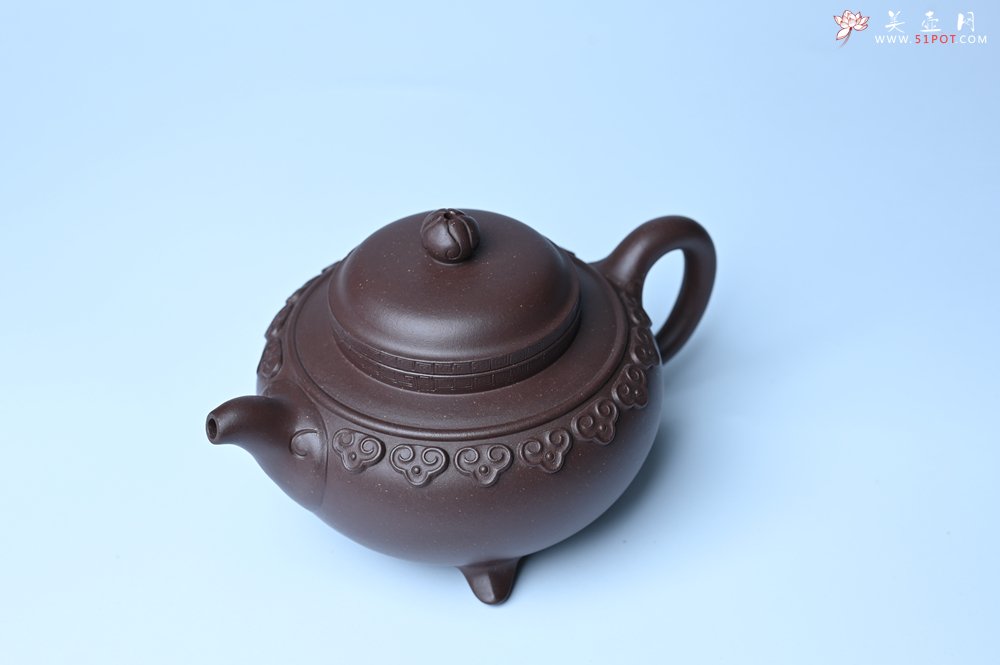 紫砂壶图片：美壶特惠 精致紫泥云肩如意壶 茶人醉爱 - 美壶网