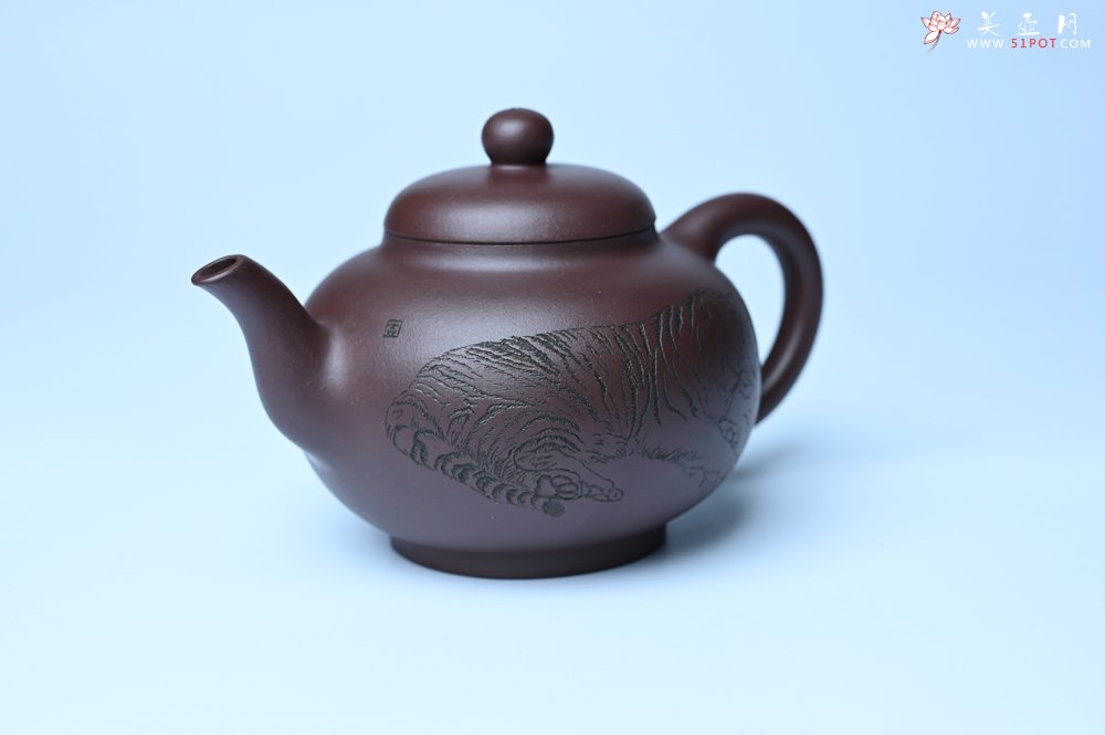 紫砂壶图片：油润黄龙山底槽青 全手工熹微壶 文气装饰 虎啸山林 期待与您结缘 - 美壶网