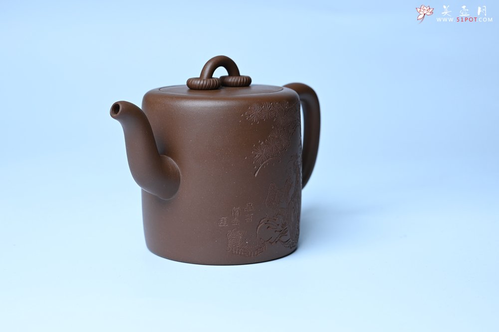 紫砂壶图片：美壶特惠 潜力股王静然 优质紫泥双圈壶 兴来每独往 胜事空自知 装饰文雅 - 美壶网