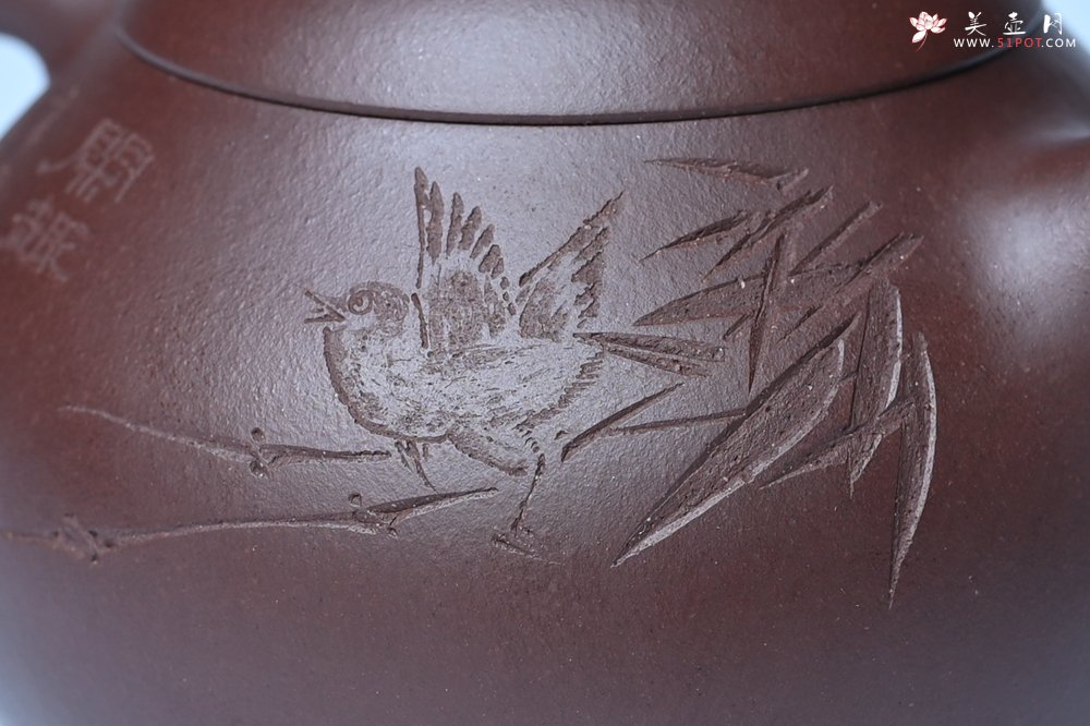 紫砂壶图片：油润底曹青 全手工文旦茶壶 细写茶经煮香雪 闲趣图 特文气 期待与亲结缘 - 美壶网