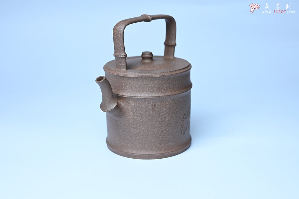 紫砂壶图片：美壶特惠 特好老段泥 精工知（知了）足（竹子）提梁 挺拔秀雅 - 美壶网