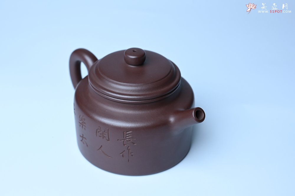 紫砂壶图片：油润底曹青 全手工德中茶壶 装饰人物特文气 - 美壶网
