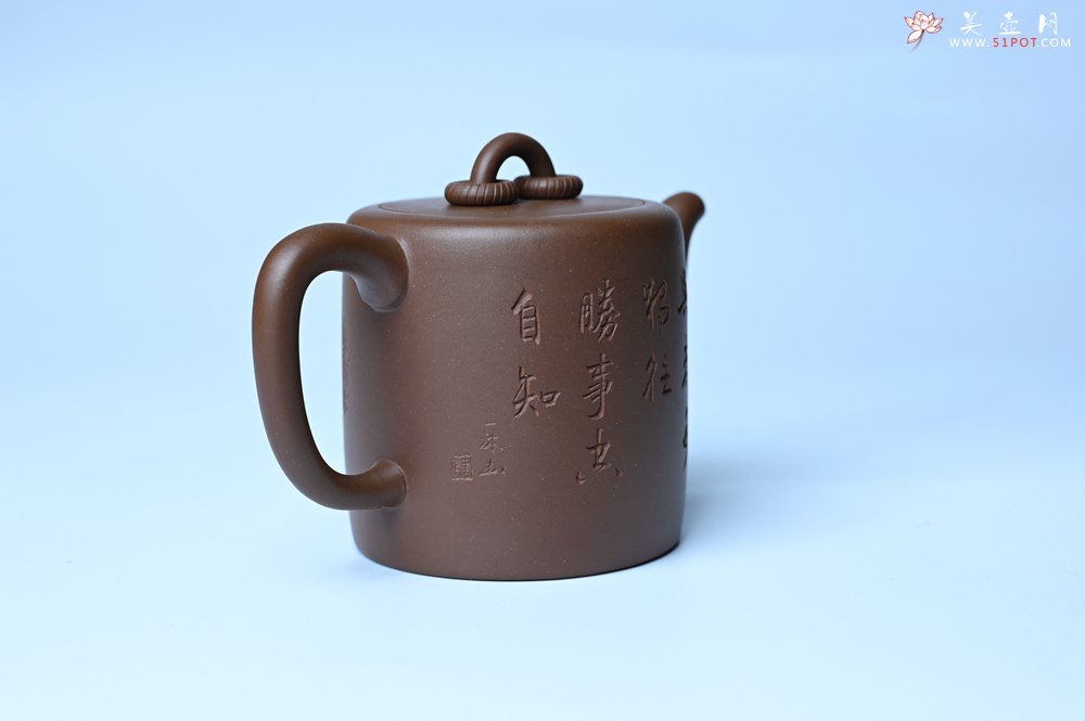 紫砂壶图片：美壶特惠 潜力股王静然 优质紫泥双圈壶 兴来每独往 胜事空自知 装饰文雅 - 美壶网