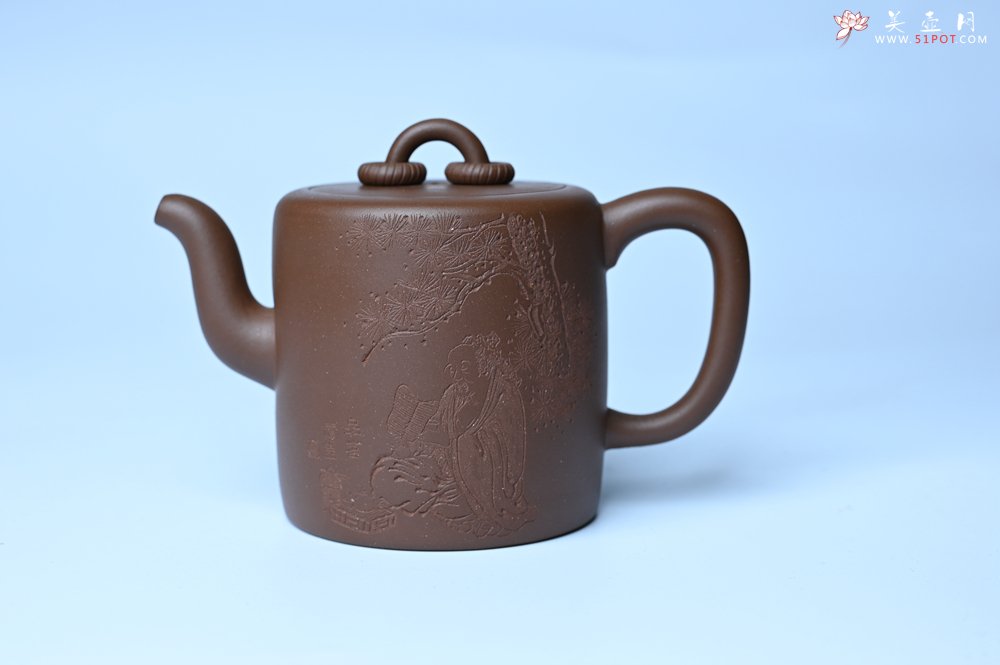 紫砂壶图片：美壶特惠 潜力股王静然 优质紫泥双圈壶 兴来每独往 胜事空自知 装饰文雅 - 美壶网