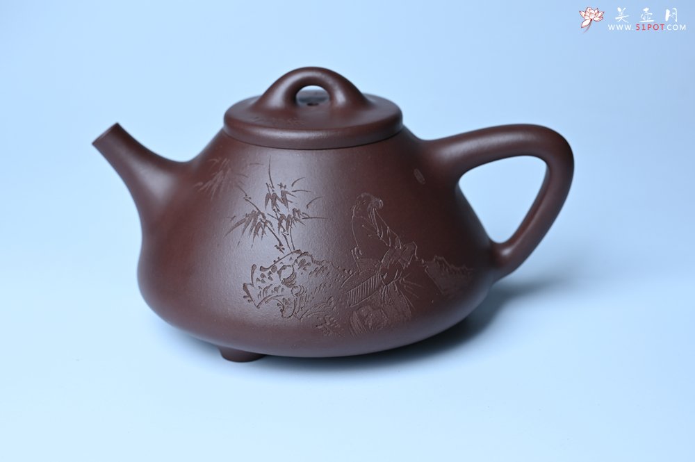 紫砂壶图片：潜力股周小培 特好全手工底槽清子冶石瓢 助工装饰 一片冰心在玉壶 特文气 - 美壶网
