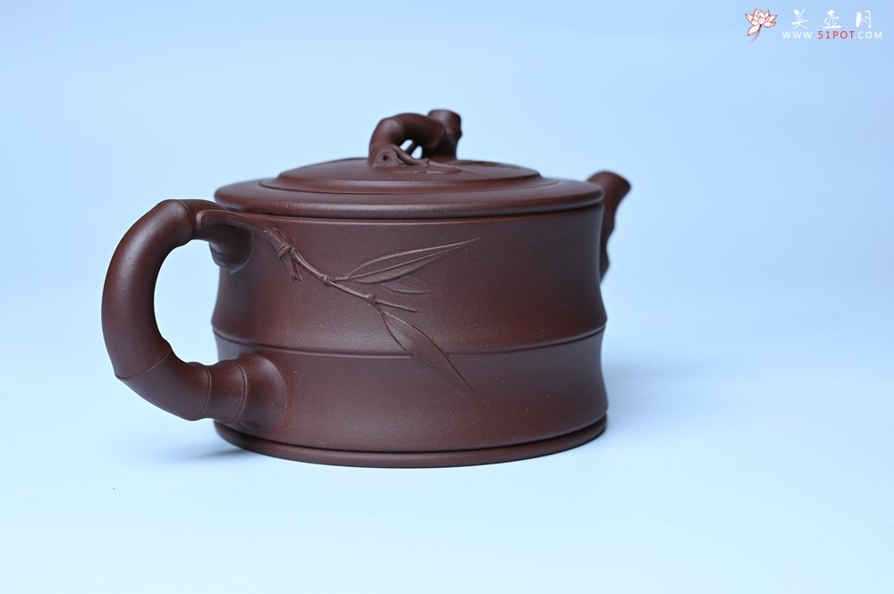 紫砂壶图片：美壶特惠 精致紫泥可心竹段壶 茶人醉爱 - 美壶网