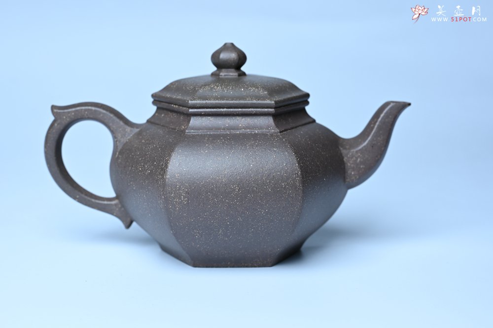 紫砂壶图片：实力派张海艳全手工特好老青灰段泥六方笑樱壶 做工灰常精致 气韵流畅 - 美壶网