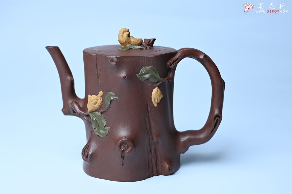 紫砂壶图片：潜力股赵老师 优质紫泥全手工佛手桩紫砂壶 三色帖叶生动 佛手灵动 - 美壶网