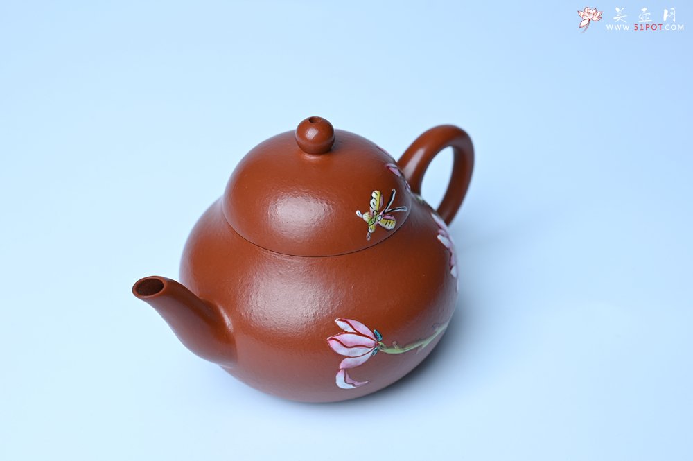 紫砂壶图片：美壶特惠 优质朱泥梨形壶 蝶恋花 茶人醉爱 - 美壶网