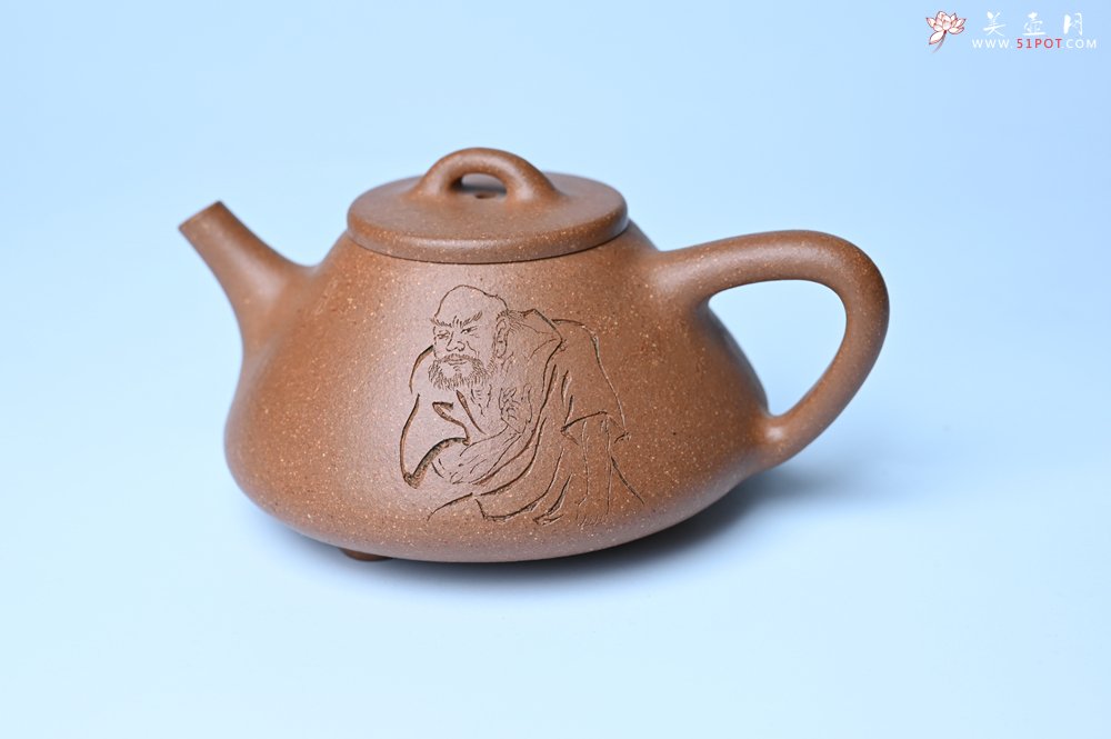 紫砂壶图片：油润五彩段泥 全手工薄胎子冶石瓢 难度大 骨肉匀挺 文气装饰罗汉图 无为 - 美壶网