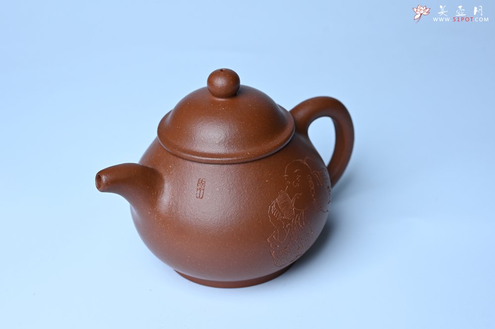 紫砂壶图片：美壶特惠 王老师 全手工红降坡泥潘壶 国助工 易轩 范小君徒杨志超老师刻绘 装饰小富贵特文气 - 美壶网