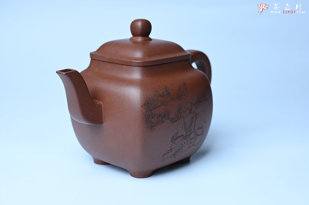 紫砂壶图片：实力派张海艳全手工油润底曹青重器鸣远四方 气势磅礴 用心之作 装饰人物特文气 - 美壶网