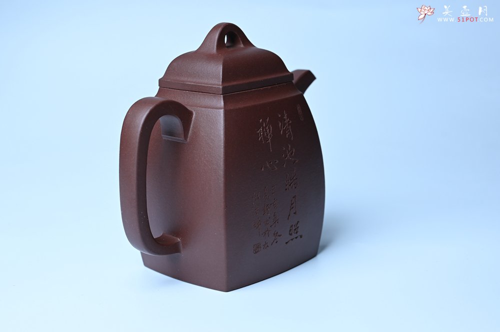 紫砂壶图片：全手工精致汉方壶 清池皓月照禅心 禅意浓浓 - 美壶网