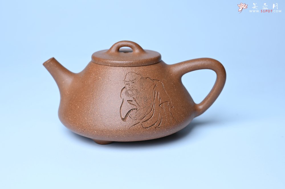 紫砂壶图片：油润五彩段泥 全手工薄胎子冶石瓢 难度大 骨肉匀挺 文气装饰罗汉图 无为 - 美壶网