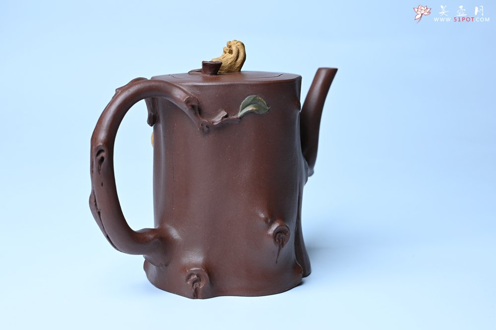 紫砂壶图片：潜力股赵老师 优质紫泥全手工佛手桩紫砂壶 三色帖叶生动 佛手灵动 - 美壶网