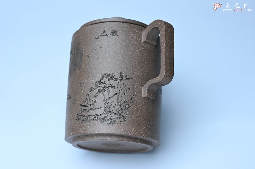 紫砂壶图片：美壶特惠 蠡墅大水潭深井老天青泥 精致圆础壶 装饰山水 茶人醉爱 - 美壶网