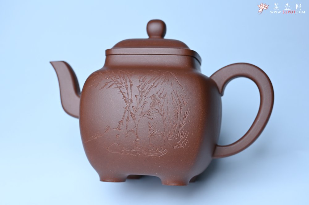 紫砂壶图片：实力派张海艳全手工油润底曹青重器鸣远四方 气势磅礴 用心之作 装饰人物特文气 - 美壶网