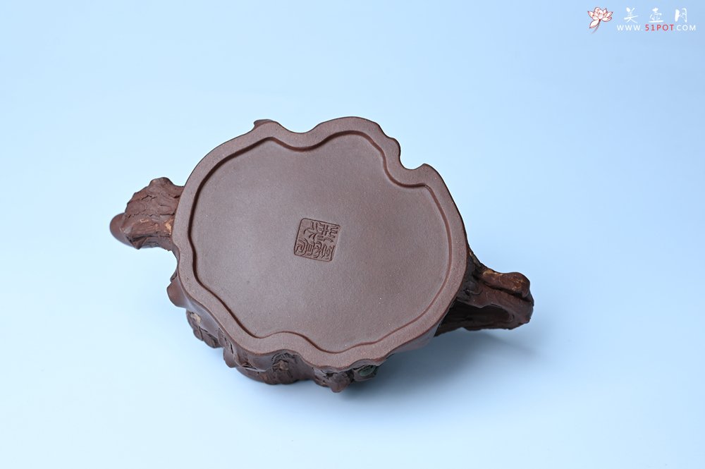 紫砂壶图片：实力派国工奚亮 全手工双色松桩壶 此壶灵动刻画描绘松桩之形 - 美壶网