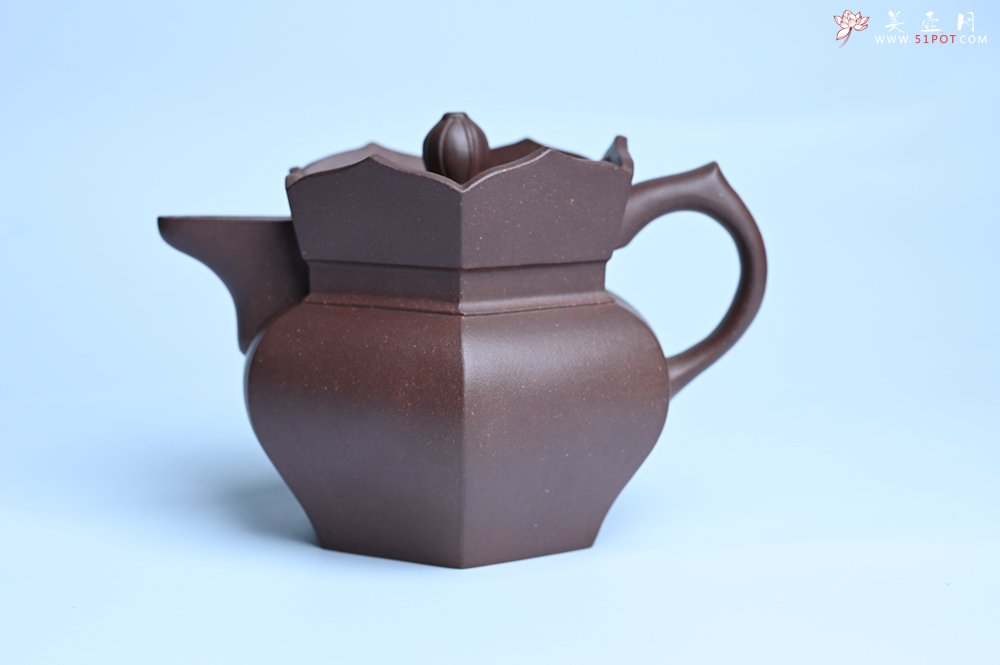 紫砂壶图片：摹古时大彬 优质调砂老紫泥全手工镶片僧帽壶 难度大 古韵悠悠 愈养迷人 - 美壶网