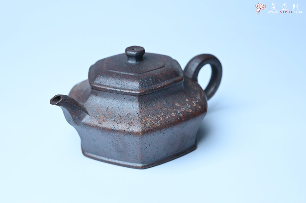 紫砂壶图片：美壶特惠 柴烧六方虚扁紫砂壶 茶人醉爱 - 美壶网