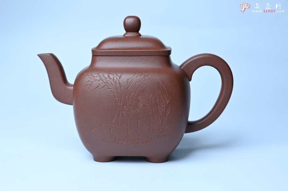 紫砂壶图片：实力派张海艳全手工油润底曹青重器鸣远四方 气势磅礴 用心之作 装饰人物特文气 - 美壶网