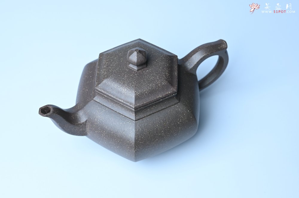 紫砂壶图片：实力派张海艳全手工特好老青灰段泥六方笑樱壶 做工灰常精致 气韵流畅 - 美壶网