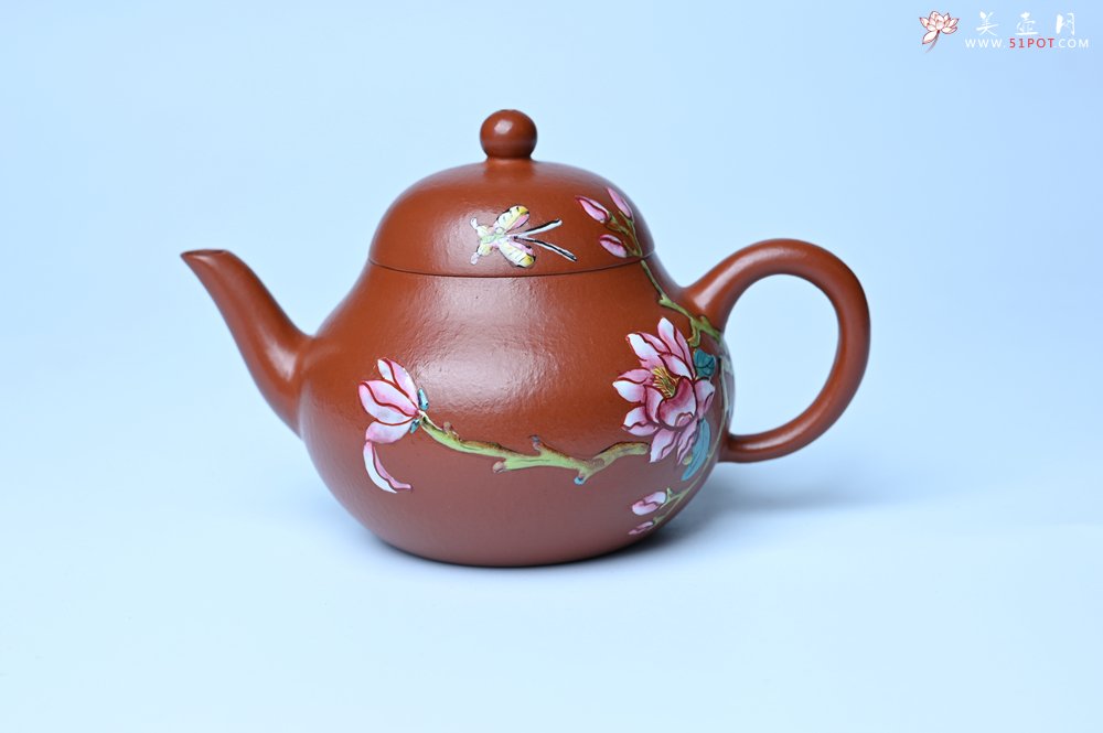 紫砂壶图片：美壶特惠 优质朱泥梨形壶 蝶恋花 茶人醉爱 - 美壶网